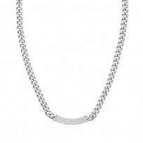 Silver CZ Horizontal Bar Curb Necklace