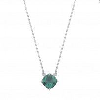 Silver Dark Green Quartz CZ Pendant Necklace