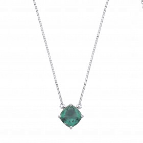 Silver Dark Green Quartz CZ Pendant Necklace