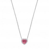Silver CZ & Mid Rouge CZ Heart Pendant Necklace