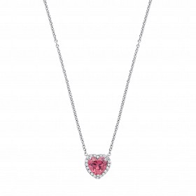 Silver CZ & Mid Rouge CZ Heart Pendant Necklace