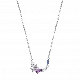 Silver Blue Spinel, Mid Amethyst & White CZ Pendant Necklace