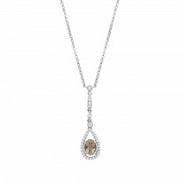 Silver Green Amethyst & White CZ Pear Drop Pendant Necklace