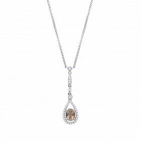 Silver Green Amethyst & White CZ Pear Drop Pendant Necklace