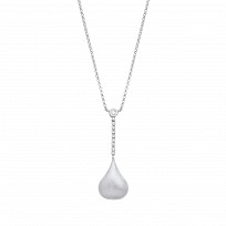 Silver CZ Fancy Satin Finsh Drop Pendant Necklace