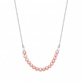 Silver CZ & White Lilac Fresh Water Pearl & Heart Charm 16