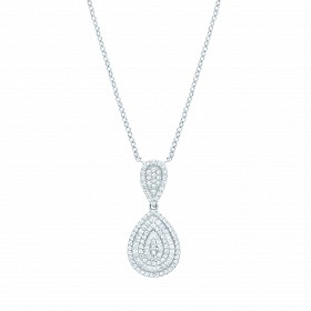 Silver CZ Round & Baguette Teardrop Pendant Necklace