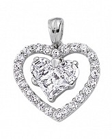 925 Sterling Silver CZ Heart Pendant With A Dangling Centre Heart