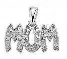 925 Sterling Silver Cubic Zirconia Large 'MUM' Pendant
