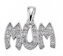 925 Sterling Silver Cubic Zirconia Large 'MUM' Pendant