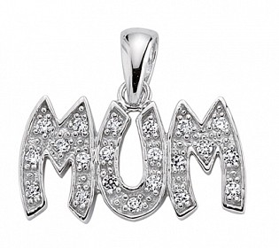 925 Sterling Silver Cubic Zirconia Large 'MUM' Pendant