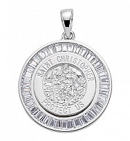 925 Sterling Silver Rhodium Plated St Christopher Pendant