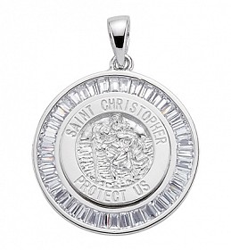 925 Sterling Silver Rhodium Plated St Christopher Pendant