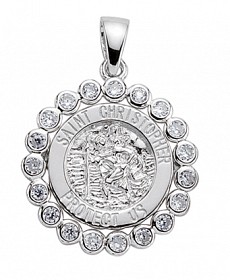 925 Sterling Silver Rhodium Plated St Christopher Pendant