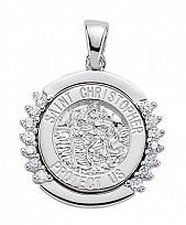 925 Sterling Silver Rhodium Plated St Christopher Pendant