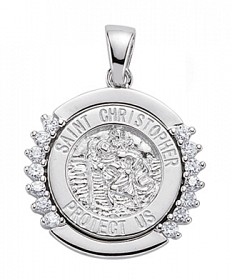 925 Sterling Silver Rhodium Plated St Christopher Pendant