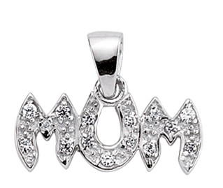 925 Sterling Silver Cubic Zirconia Small 'MUM' Pendant