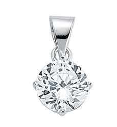 925 Sterling Silver Cubic Zirconia Single Stone Round Pendant