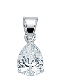 925 Sterling Silver Cubic Zirconia Single Stone Pear Shape Pendant