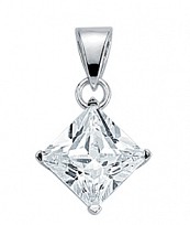 925 Sterling Silver CZ Single Stone Square Pendant