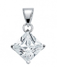 925 Sterling Silver CZ Single Stone Square Pendant