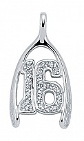 925 Sterling Silver CZ Horseshoe '16' Pendant