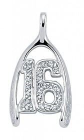 925 Sterling Silver CZ Horseshoe '16' Pendant