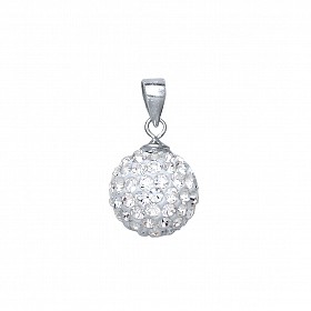 925 Sterling Silver White Crystal Dome Pendant - 12mm