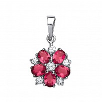 925 Sterling Silver Flower Pendant With Ruby Cubic Zironia Stones