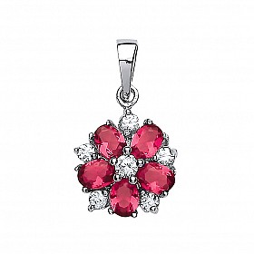 925 Sterling Silver Flower Pendant With Ruby Cubic Zironia Stones