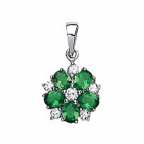 925 Sterling Silver Flower Pendant With Emerald Cubic Zironia Stones