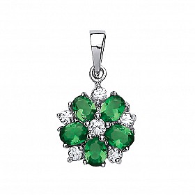 925 Sterling Silver Flower Pendant With Emerald Cubic Zironia Stones
