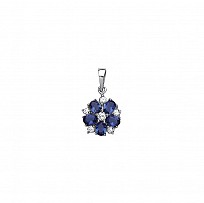 925 Sterling Silver Flower Pendant With Sapphire Cubic Zironia Stones