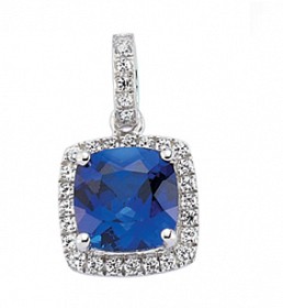 925 Sterling Silver Cubic Zirconia Sapphire Princess Cut Pendant