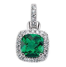 925 Sterling Silver Cubic Zirconia Emerald Princess Cut Pendant