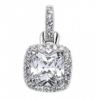 925 Sterling Silver Cubic Zirconia Emerald Princess Cut Pendant