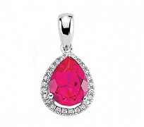 925 Sterling Silver Cubic Zirconia Ruby Pear Drop Pendant