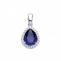 925 Sterling Silver Cubic Zirconia Creative Sapphire Pear Drop Pendant