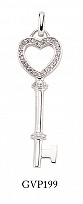925 Sterling Silver Cubic Zirconia Heart Key Pendant