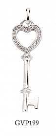 925 Sterling Silver Cubic Zirconia Heart Key Pendant