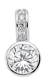 925 Sterling Silver Cubic Zirconia Round Rubover Pendant