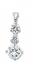925 Sterling Silver CZ 3 Round Drop Claw Set Pendant