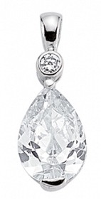 925 Sterling Silver CZ Pear Drop Clawset & Rubover Pendant