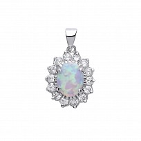 925 Sterling Silver CZ Cluster Pendant With A Oval Opal Stone Centre