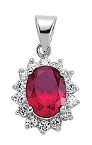 925 Sterling Silver CZ Cluster Pendant With A Oval Ruby Stone Centre