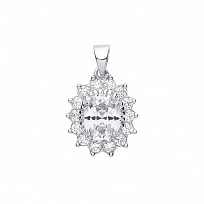 925 Sterling Silver CZ Cluster Pendant With A Oval Stone Centre