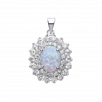 925 Sterling Silver CZ Cluster Pendant With A Oval Opal Stone Centre