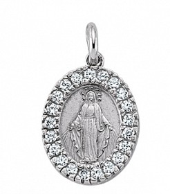 925 Sterling Silver Cubic Zirconia Madonna Pendant