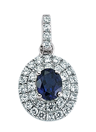 925 Sterling Silver Cubic Zirconia Sapphire and Micropavé Halo Pendant