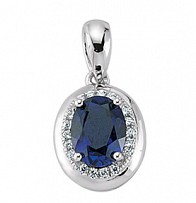 925 Sterling Silver Cubic Zirconia Oval Sapphire Pendant